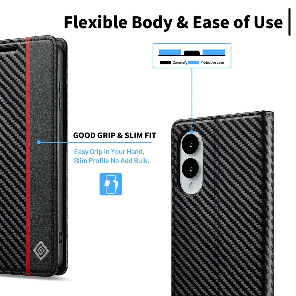 LC.IMEEKE För Samsung Galaxy S25 Edge Skal Kolfibertextur mobilskal Stativ Korthållare