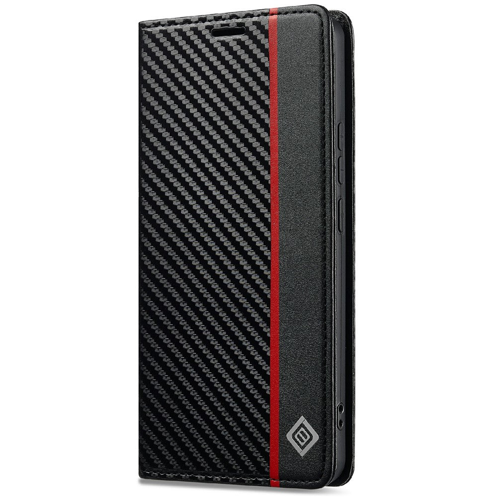 LC.IMEEKE For Xiaomi Redmi Note 14 4G (164.84mm) Case Carbon Fiber Texture Phone Cover Stand Card Holder