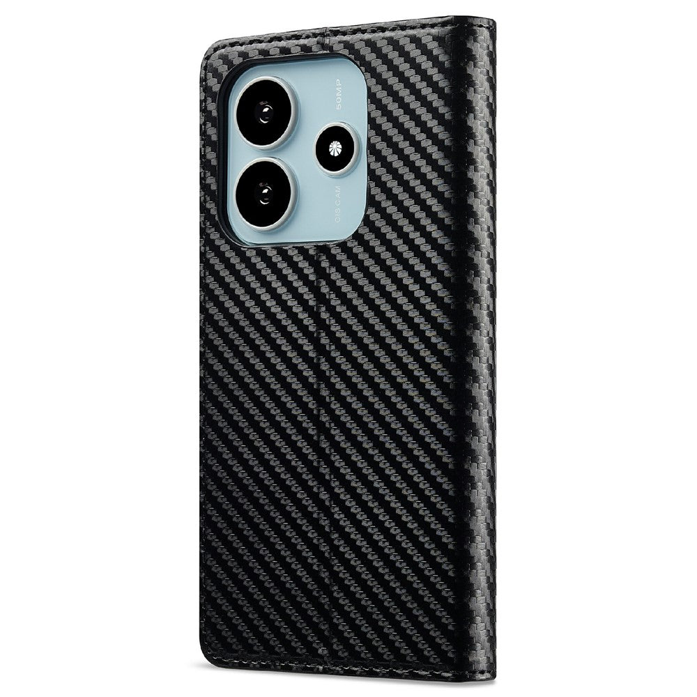 LC.IMEEKE For Xiaomi Redmi Note 14 4G (164.84mm) Case Carbon Fiber Texture Phone Cover Stand Card Holder