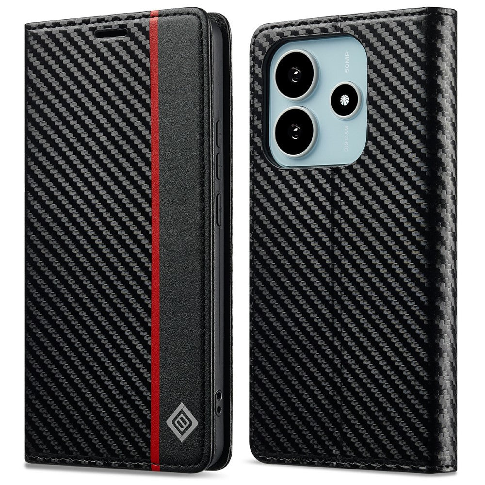 LC.IMEEKE För Xiaomi Redmi Note 14 4G (164.84mm) Skal Kolfibertextur mobilskal Stativ Korthållare
