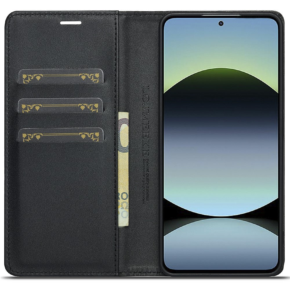 LC.IMEEKE For Xiaomi Redmi Note 14 4G (164.84mm) Case Carbon Fiber Texture Phone Cover Stand Card Holder