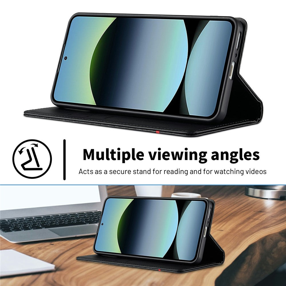 LC.IMEEKE For Xiaomi Redmi Note 14 4G (164.84mm) Case Carbon Fiber Texture Phone Cover Stand Card Holder