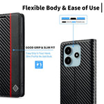 LC.IMEEKE För Xiaomi Redmi Note 14 4G (164.84mm) Skal Kolfibertextur mobilskal Stativ Korthållare