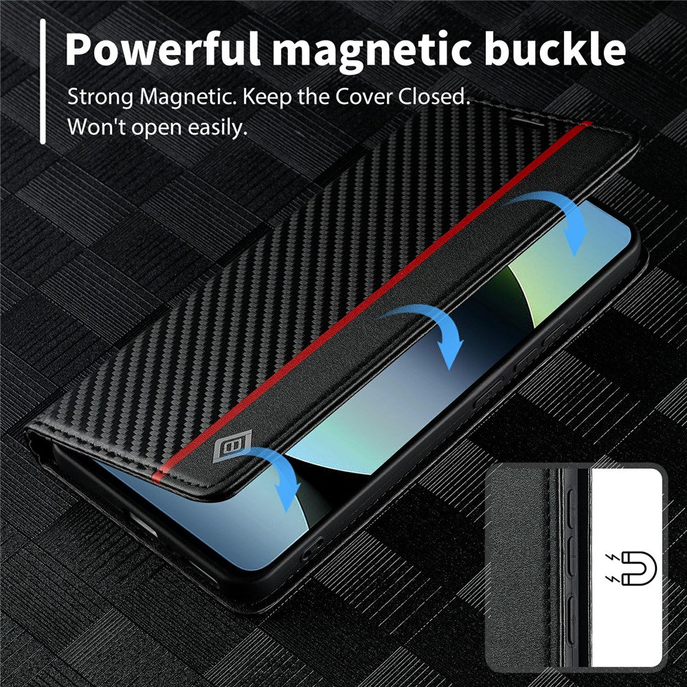 LC.IMEEKE For Xiaomi Redmi Note 14 4G (164.84mm) Case Carbon Fiber Texture Phone Cover Stand Card Holder