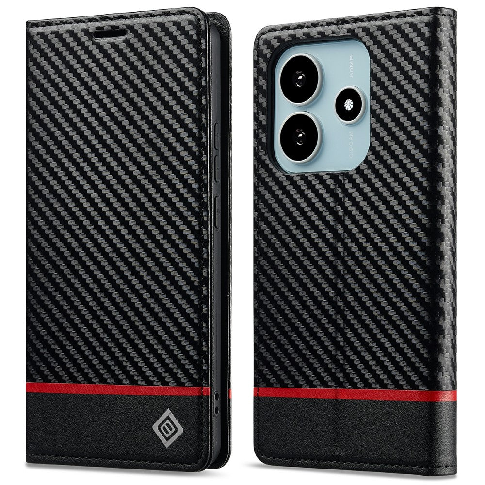 LC.IMEEKE För Xiaomi Redmi Note 14 4G (164.84mm) Skal Kolfibertextur mobilskal Stativ Korthållare