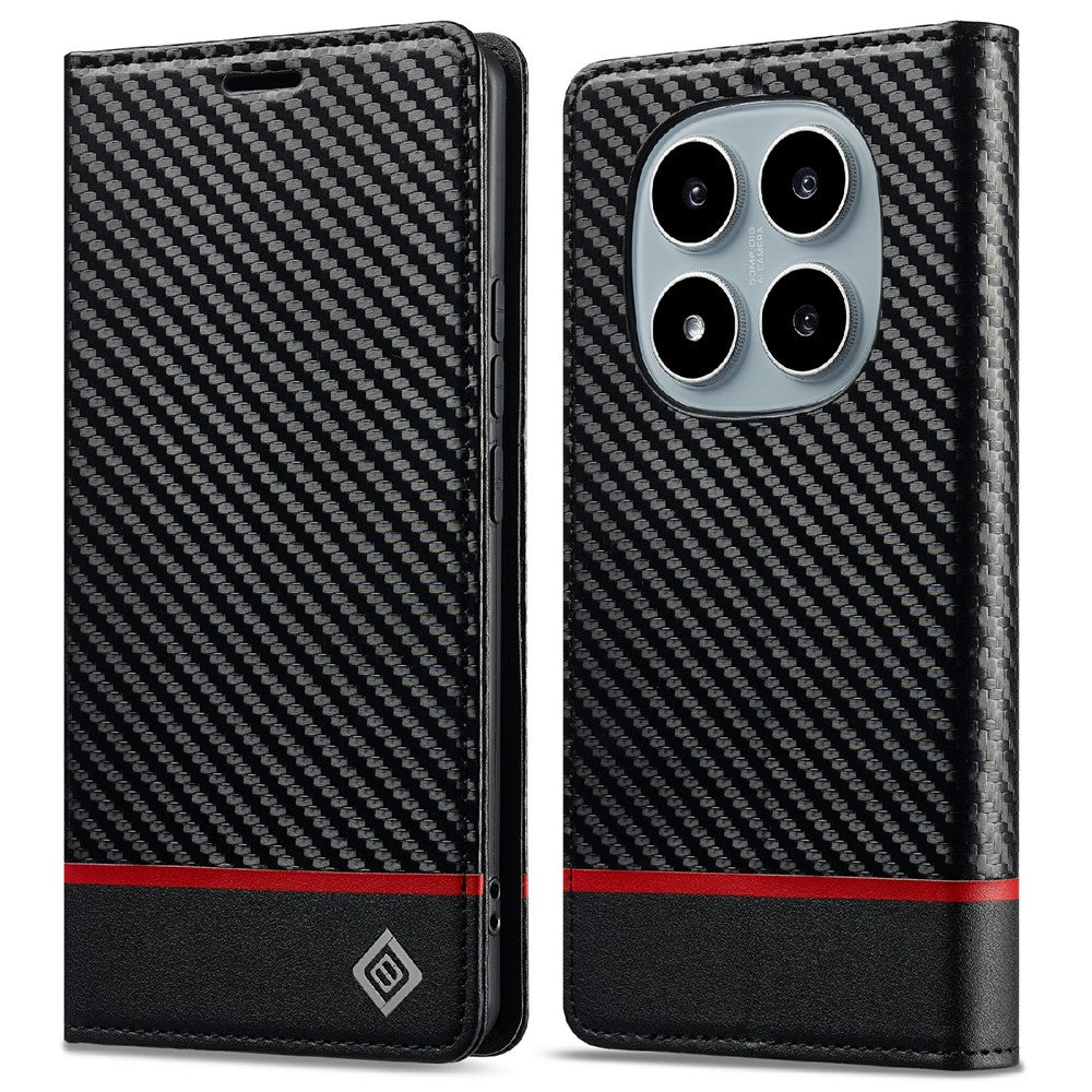LC.IMEEKE For Xiaomi Redmi Note 14 Pro 4G Case Carbon Fiber Texture Phone Cover Stand Card Holder
