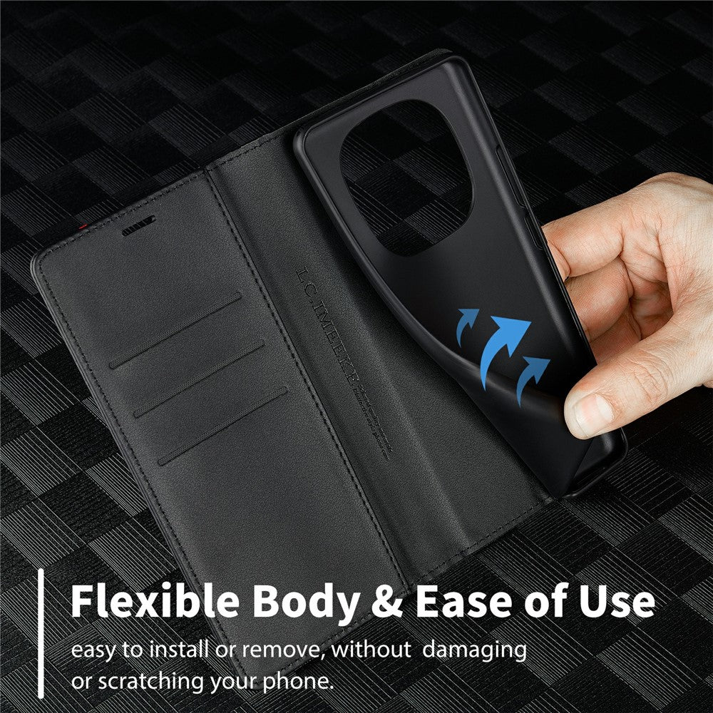 LC.IMEEKE For Xiaomi Redmi Note 14 Pro 4G Case Carbon Fiber Texture Phone Cover Stand Card Holder