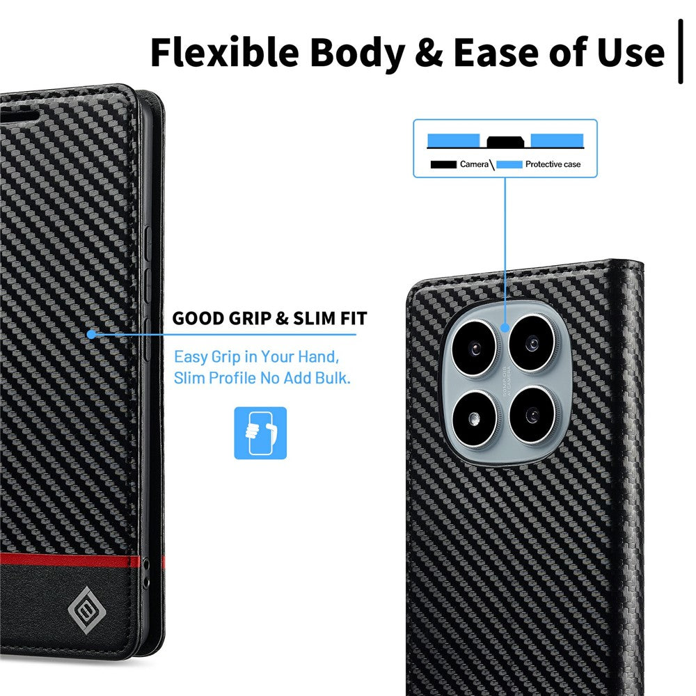 LC.IMEEKE For Xiaomi Redmi Note 14 Pro 4G Case Carbon Fiber Texture Phone Cover Stand Card Holder