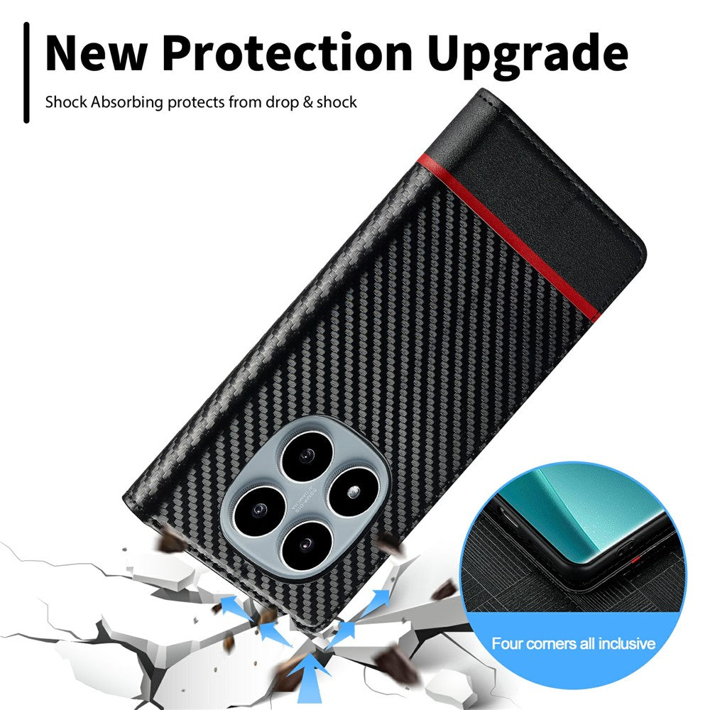 LC.IMEEKE For Xiaomi Redmi Note 14 Pro 4G Case Carbon Fiber Texture Phone Cover Stand Card Holder