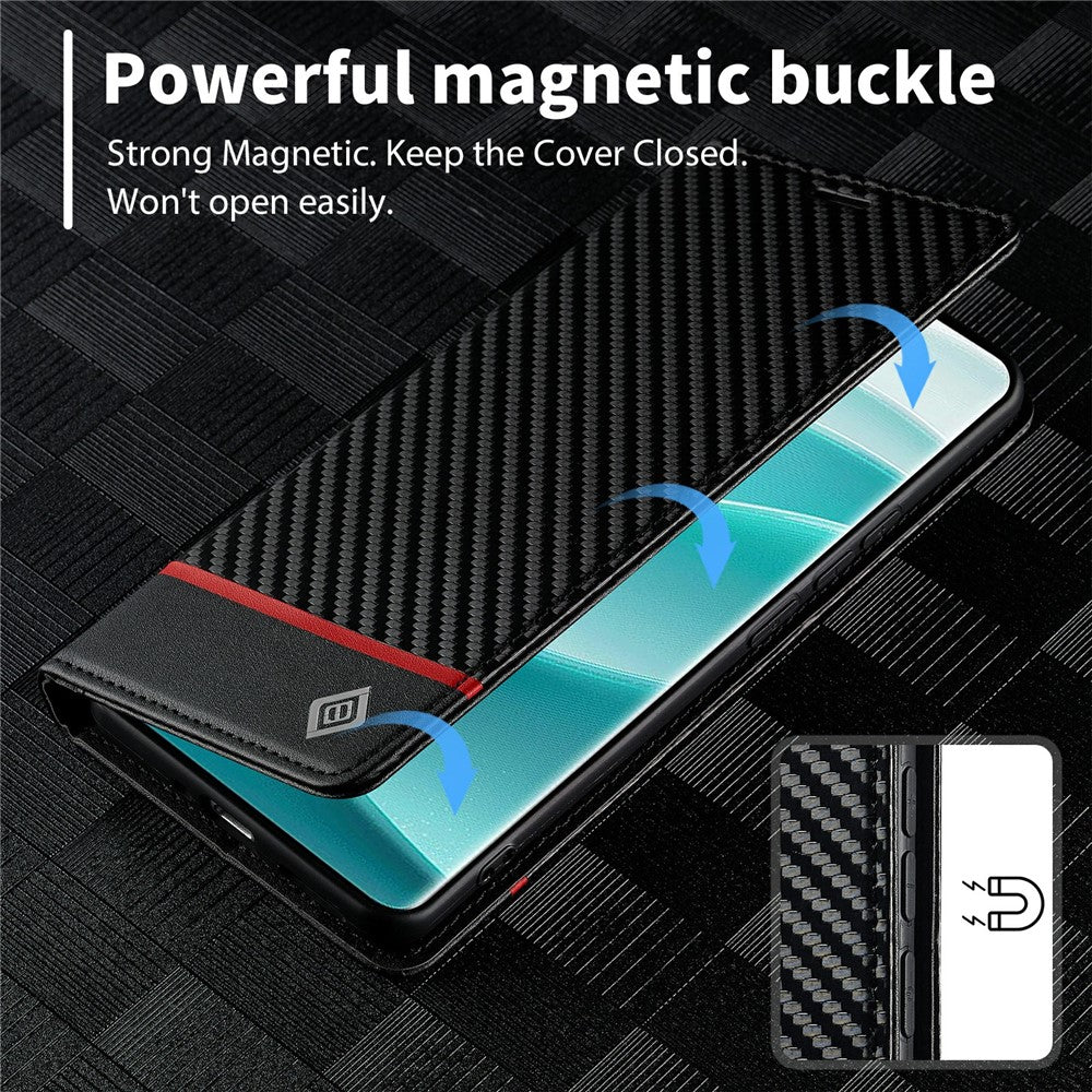 LC.IMEEKE For Xiaomi Redmi Note 14 Pro 4G Case Carbon Fiber Texture Phone Cover Stand Card Holder