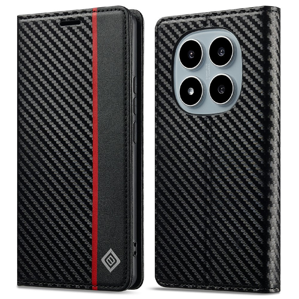 LC.IMEEKE For Xiaomi Redmi Note 14 Pro 4G Case Carbon Fiber Texture Phone Cover Stand Card Holder
