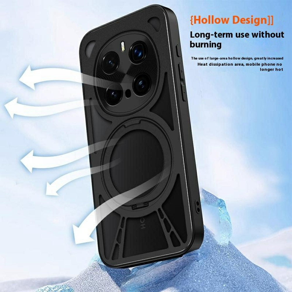 For Honor Magic7 5G Case Magnetic Kickstand Hollow Heat Dissipation Silicone + PC + Metal Bumper Phone Cover