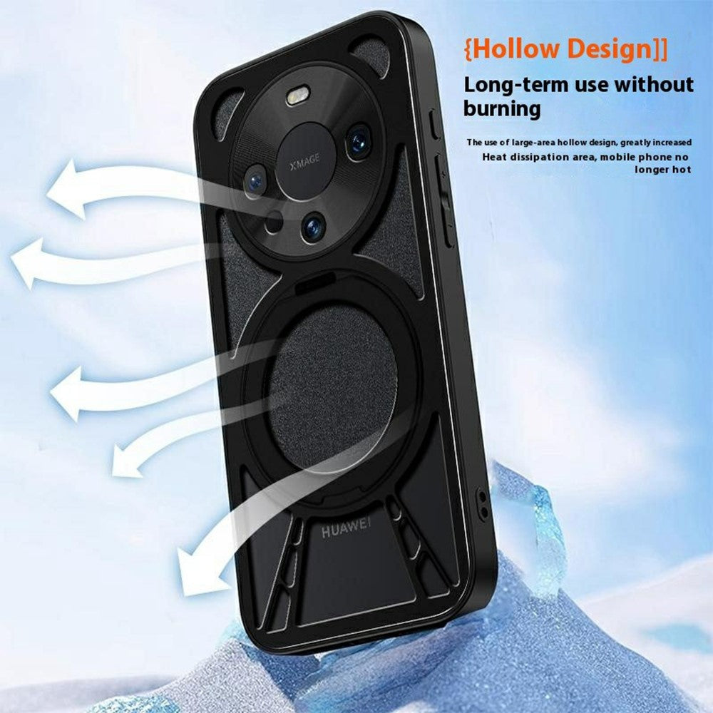 For Huawei Mate 60 Pro / Mate 60 Pro+ Case Magnetic Kickstand Hollow Heat Dissipation Silicone + PC + Metal Bumper Phone Cover