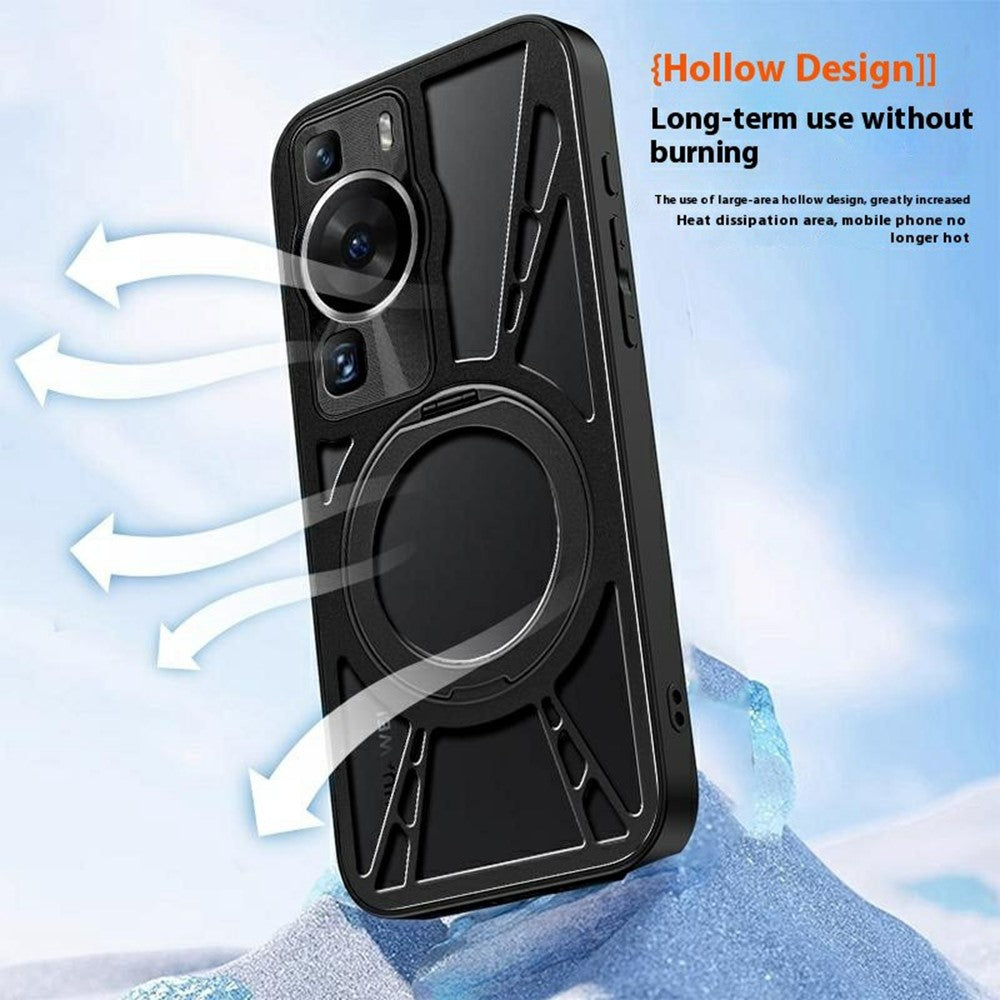 For Huawei P60 / P60 Pro Case Magnetic Kickstand Hollow Heat Dissipation Silicone + PC + Metal Bumper Phone Cover