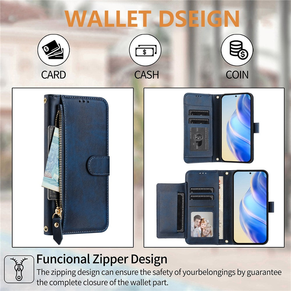 For Motorola Edge 60 5G / 60 Fusion 5G etui med lynlåslomme, flere kortpladser, telefoncover i læder