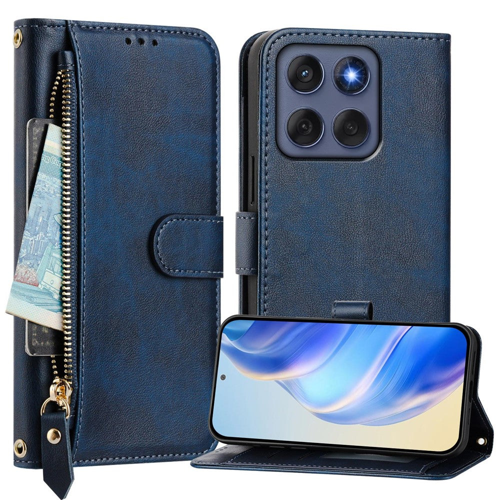 For Motorola Edge 60 5G / 60 Fusion 5G etui med lynlåslomme, flere kortpladser, telefoncover i læder
