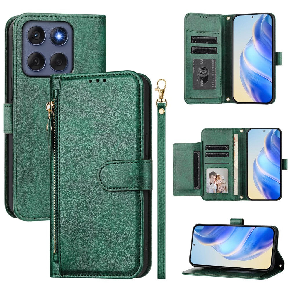 For Motorola Edge 60 5G / 60 Fusion 5G etui med lynlåslomme, flere kortpladser, telefoncover i læder