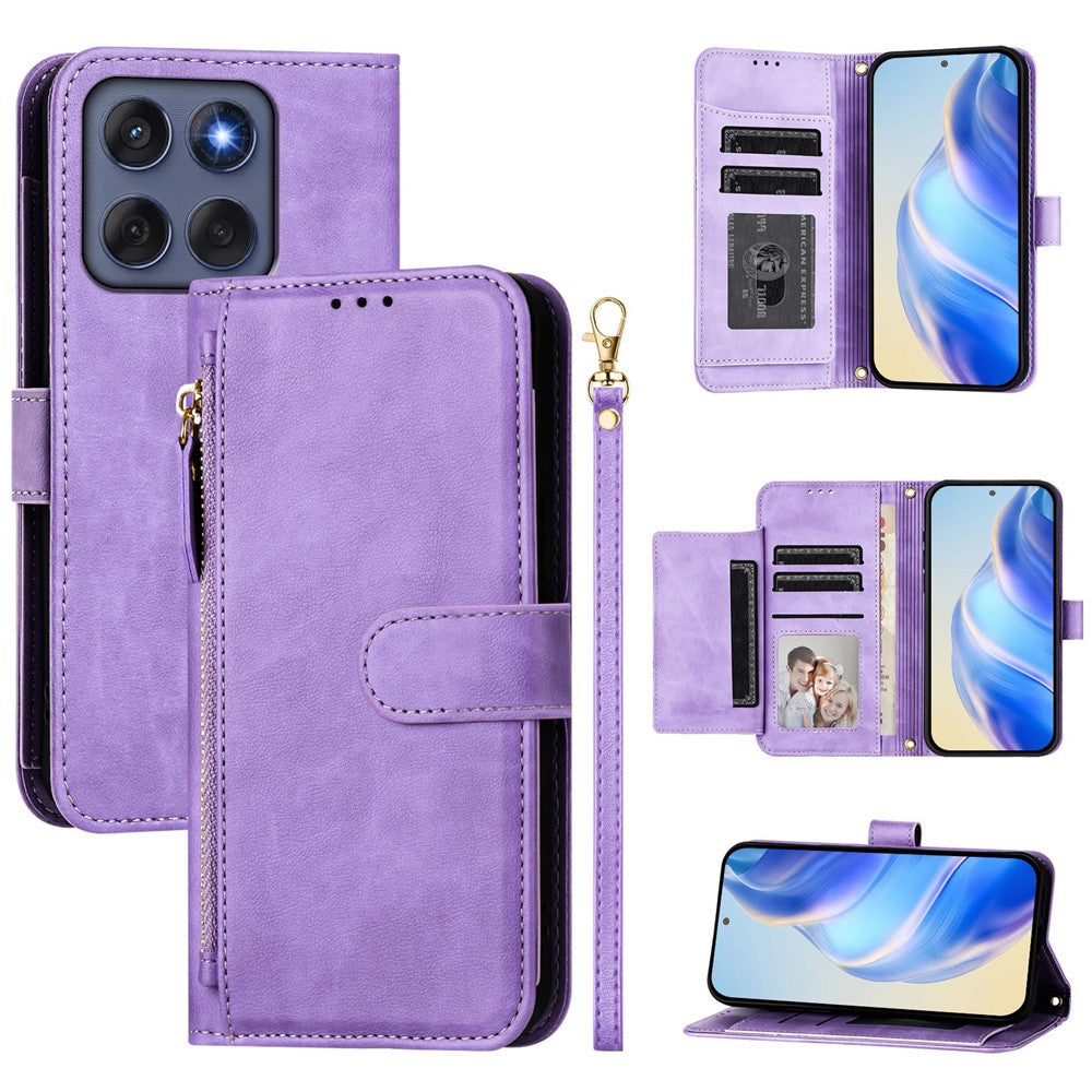 For Motorola Edge 60 5G / 60 Fusion 5G etui med lynlåslomme, flere kortpladser, telefoncover i læder