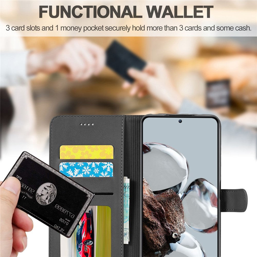 LC.IMEEKE For Xiaomi 12T 5G / Redmi K50 Ultra 5G / 12T Pro 5G Calf Texture PU Leather Phone Stand Case Magnetic Clasp Wallet Phone Cover
