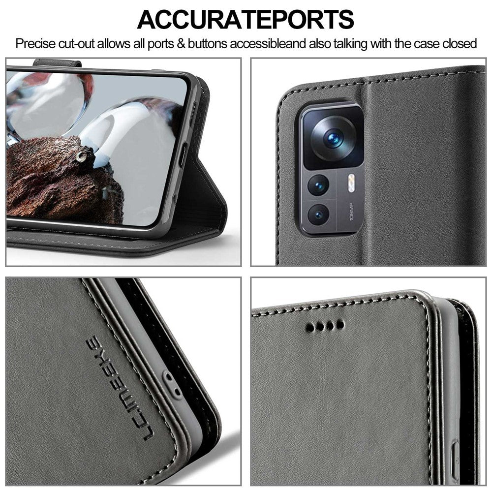LC.IMEEKE For Xiaomi 12T 5G / Redmi K50 Ultra 5G / 12T Pro 5G Calf Texture PU Leather Phone Stand Case Magnetic Clasp Wallet Phone Cover