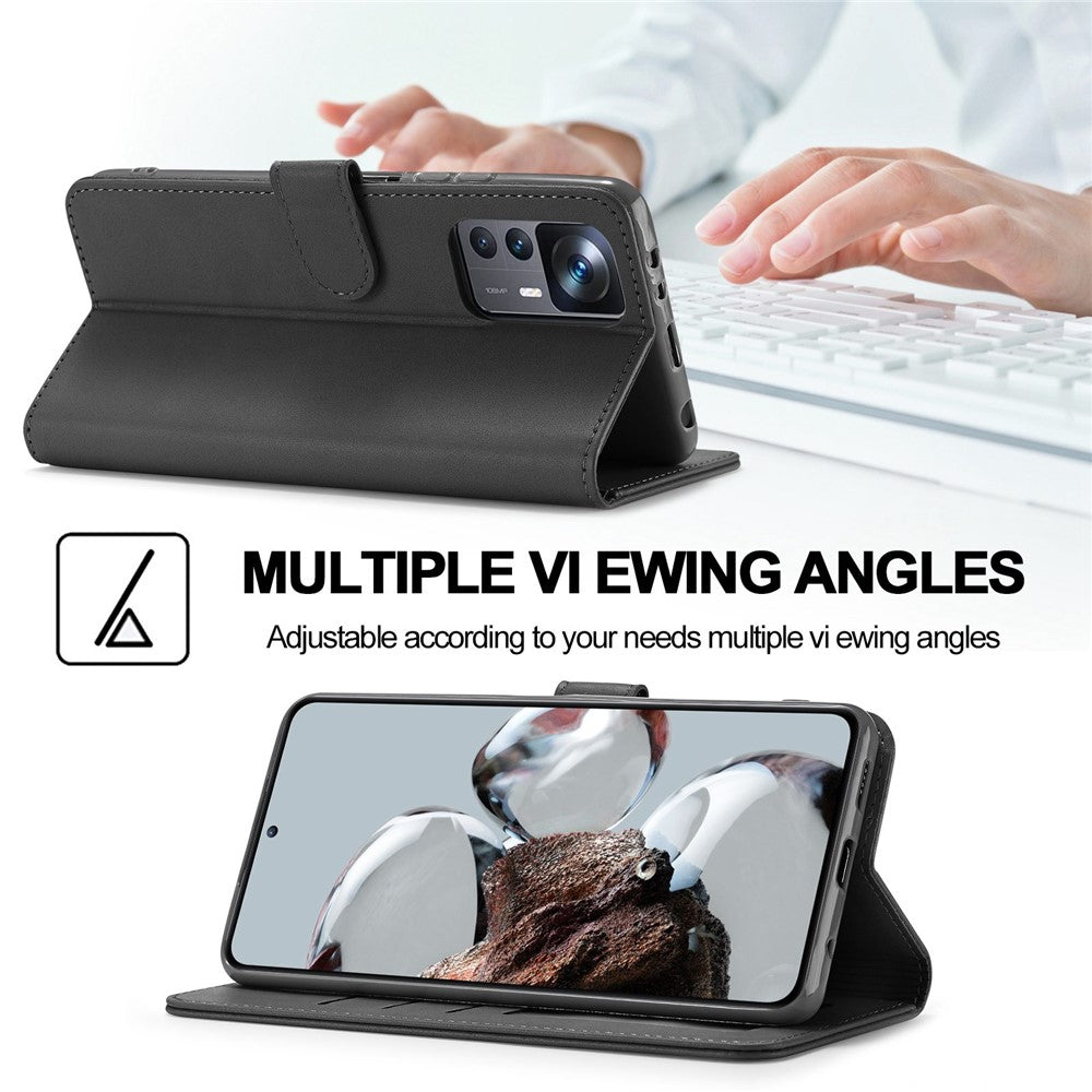 LC.IMEEKE For Xiaomi 12T 5G / Redmi K50 Ultra 5G / 12T Pro 5G Calf Texture PU Leather Phone Stand Case Magnetic Clasp Wallet Phone Cover