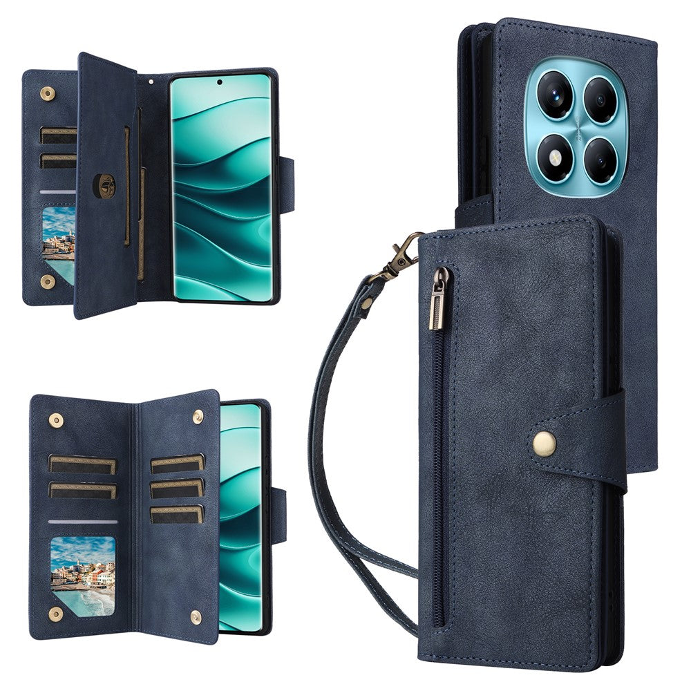 For Xiaomi Redmi Note 14 Pro 4G Case Zipper Wallet Leather Stand Phone Cover Rivet Decor