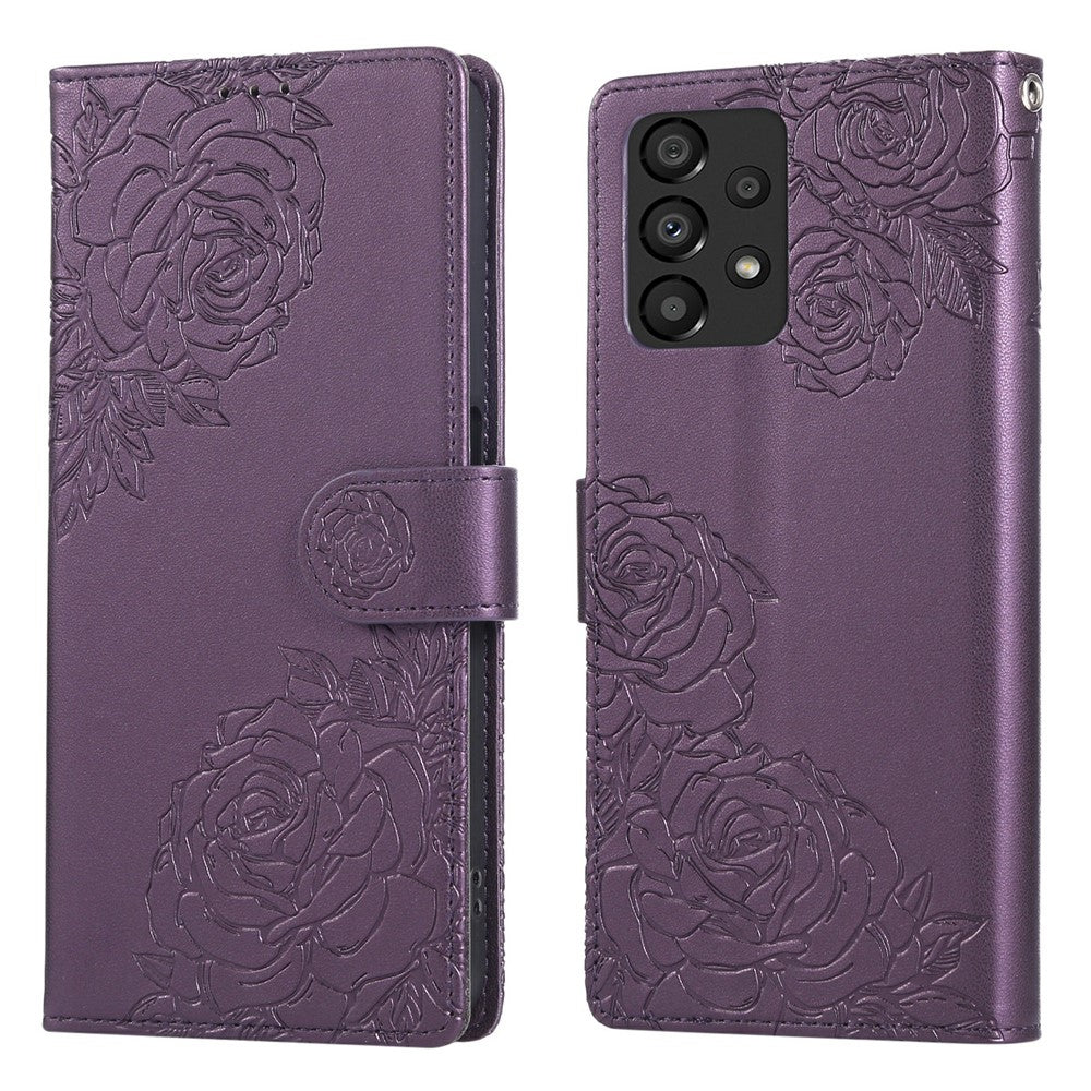 Samsung Galaxy A23 5G (Global Version) / A23 4G Skal Rosblommigt PU-läder Plånboksfodral med 3 kortfack