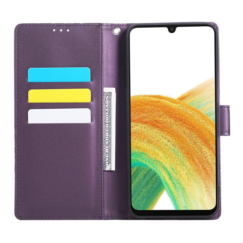 Samsung Galaxy A23 5G (Global Version) / A23 4G Skal Rosblommigt PU-läder Plånboksfodral med 3 kortfack