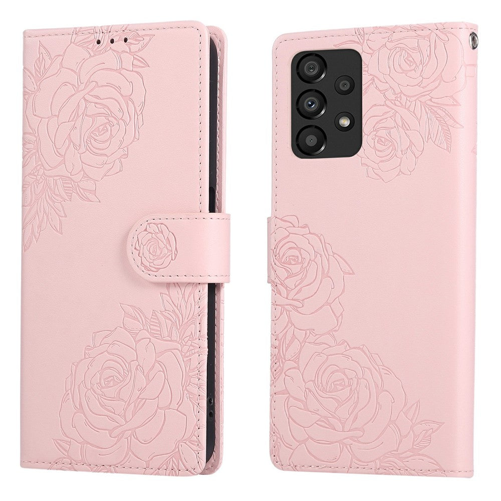 Samsung Galaxy A23 5G (Global Version) / A23 4G Skal Rosblommigt PU-läder Plånboksfodral med 3 kortfack