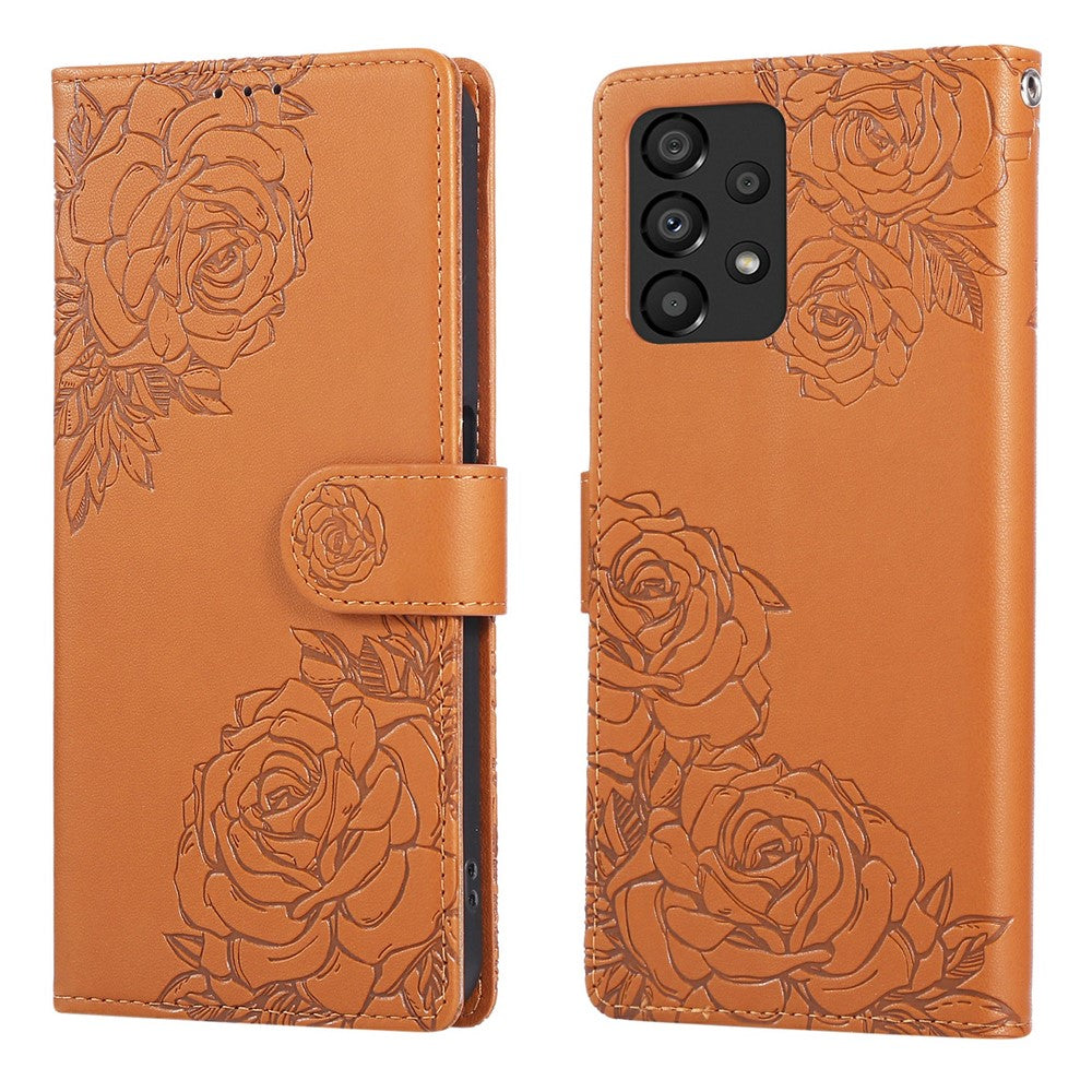 Samsung Galaxy A23 5G (Global Version) / A23 4G Skal Rosblommigt PU-läder Plånboksfodral med 3 kortfack