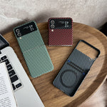 For Samsung Galaxy Z Flip3 5G Magnetic Case Carbon Fiber Texture Slim Shockproof PC Phone Cover