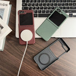 For Samsung Galaxy Z Flip5 5G Magnetic Case Carbon Fiber Texture Slim Shockproof PC Phone Cover