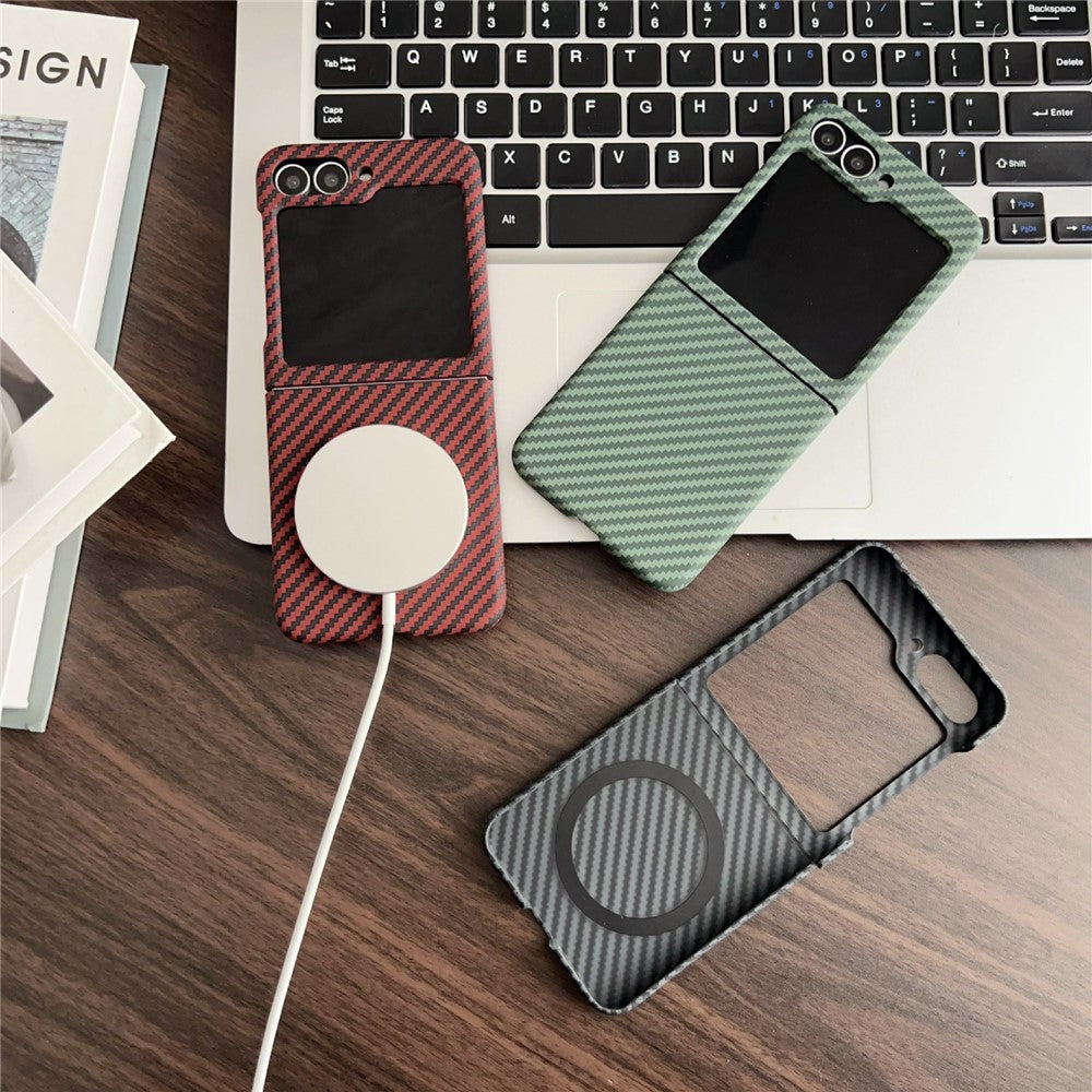 For Samsung Galaxy Z Flip5 5G Magnetic Case Carbon Fiber Texture Slim Shockproof PC Phone Cover