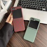 For Samsung Galaxy Z Flip5 5G Magnetic Case Carbon Fiber Texture Slim Shockproof PC Phone Cover