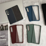 For Samsung Galaxy Z Fold3 5G Magnetic Case Carbon Fiber Texture PC Phone Cover with Screen Protector