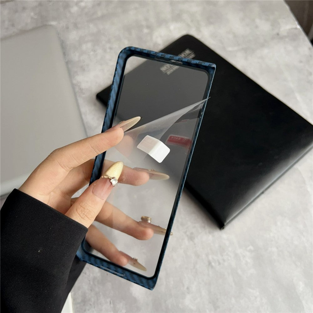 For Samsung Galaxy Z Fold3 5G Magnetic Case Carbon Fiber Texture PC Phone Cover with Screen Protector