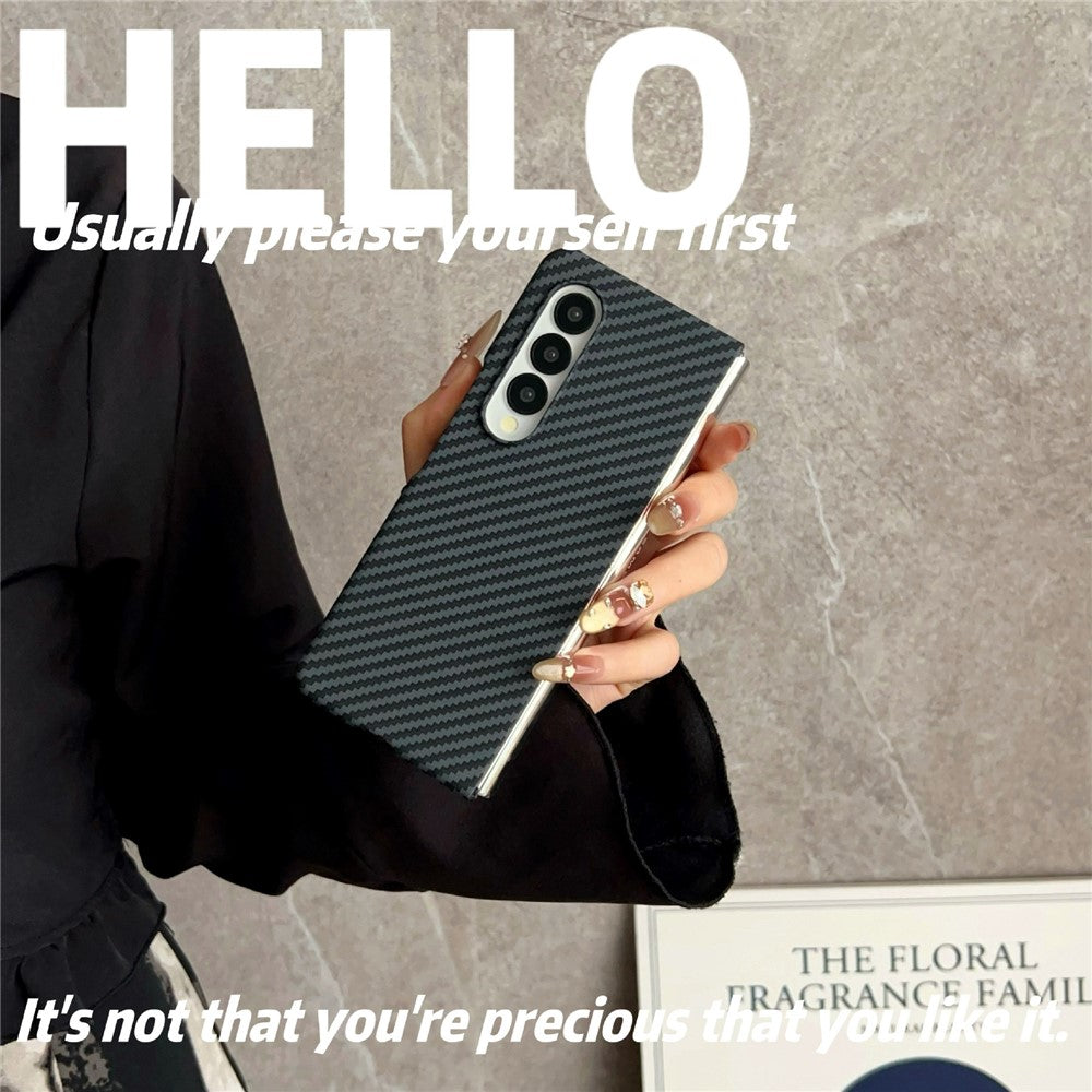 For Samsung Galaxy Z Fold3 5G Magnetic Case Carbon Fiber Texture PC Phone Cover with Screen Protector
