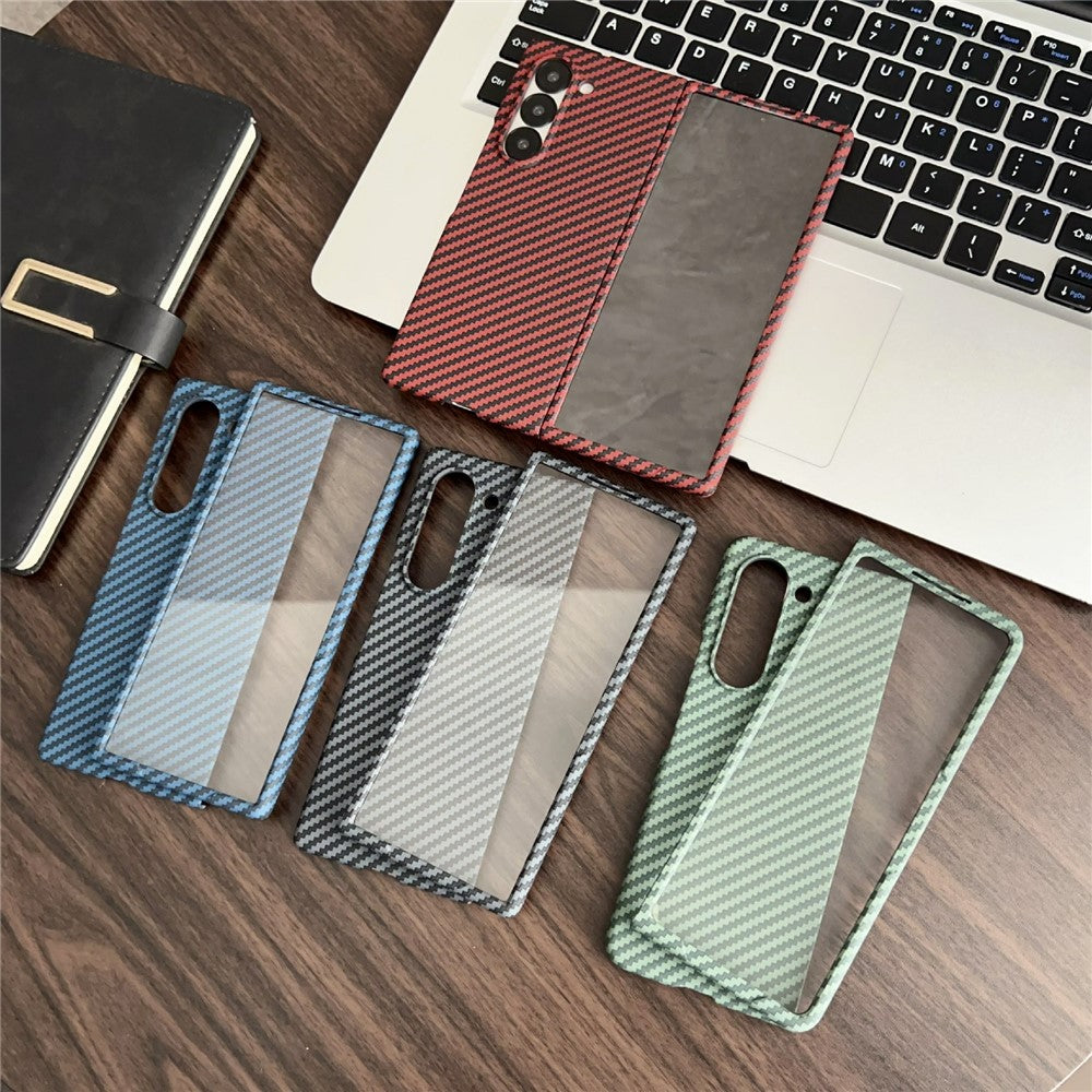 For Samsung Galaxy Z Fold4 5G Magnetic Case Carbon Fiber Texture PC Phone Cover with Screen Protector