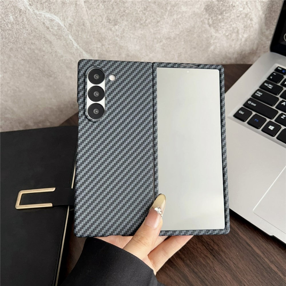 For Samsung Galaxy Z Fold4 5G Magnetic Case Carbon Fiber Texture PC Phone Cover with Screen Protector