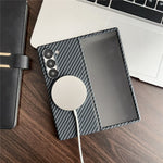 Til Samsung Galaxy Z Fold5 5G Magnetisk cover med kulfibertekstur og skærmbeskytter