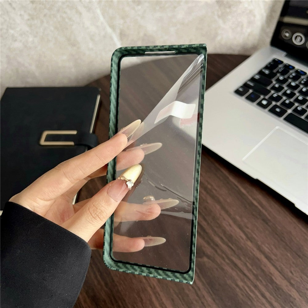 Til Samsung Galaxy Z Fold5 5G Magnetisk cover med kulfibertekstur og skærmbeskytter