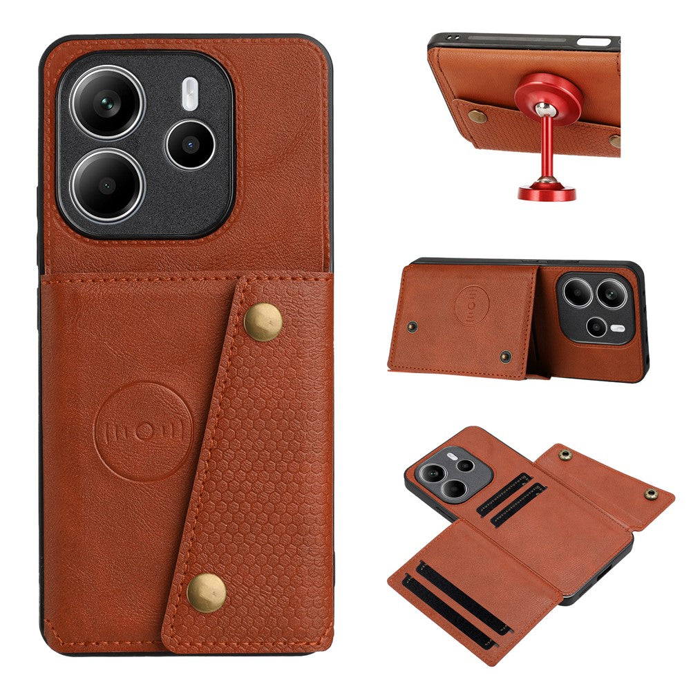 For Xiaomi Redmi Note 14 4G (163.25mm) Case with Card Slots Kickstand Leather + TPU Phone Cover