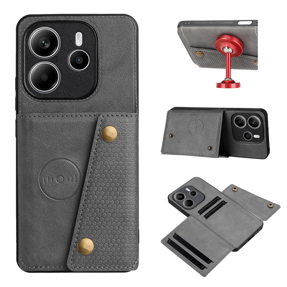 For Xiaomi Redmi Note 14 4G (163.25mm) Case with Card Slots Kickstand Leather + TPU Phone Cover