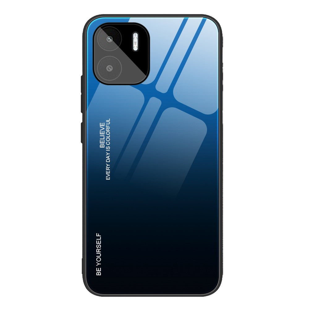 For Xiaomi Redmi A1 4G / A2 4G Gradient Color Tempered Glass Phone Case Soft TPU Edge PC Back Delicate Touch Cover