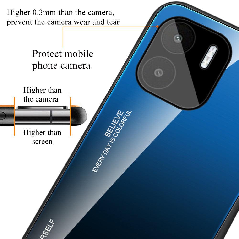 For Xiaomi Redmi A1 4G / A2 4G Gradient Color Tempered Glass Phone Case Soft TPU Edge PC Back Delicate Touch Cover