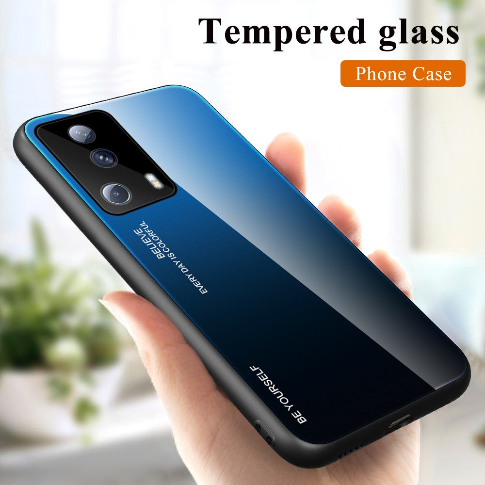 For Xiaomi 13 Lite / Civi 2 5G Gradient Hard Tempered Glass Case Soft TPU Frame PC Drop-Proof Phone Cover