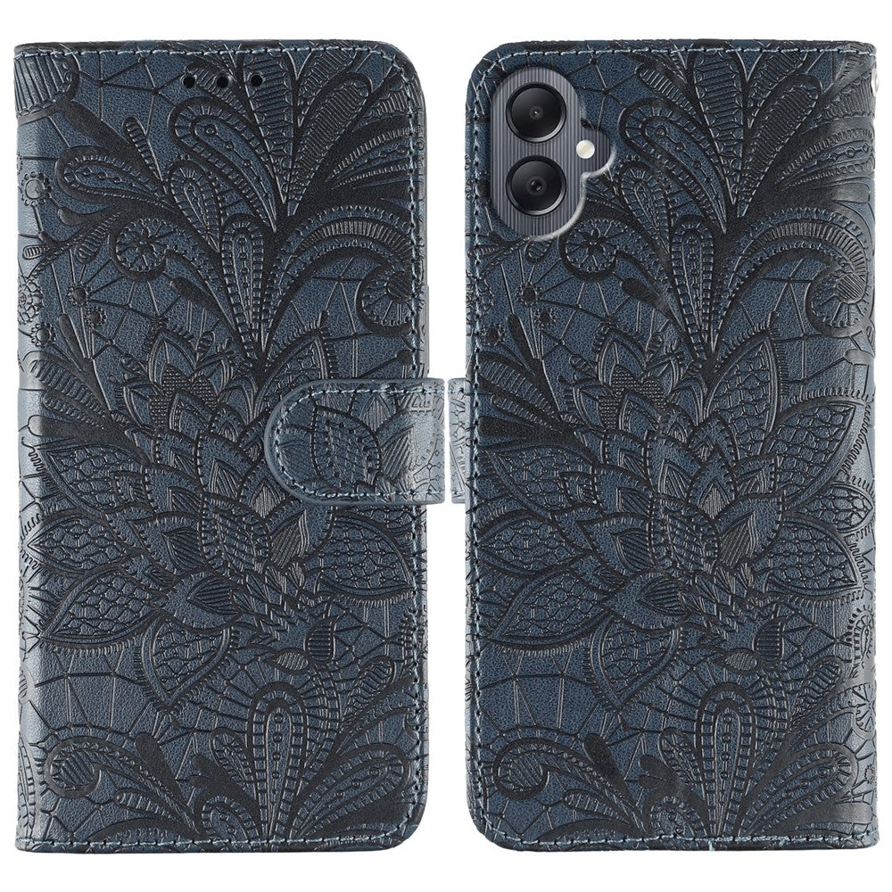 Samsung Galaxy A05 4G-skal med spetsblommor i PU-läder, plånboksfodral