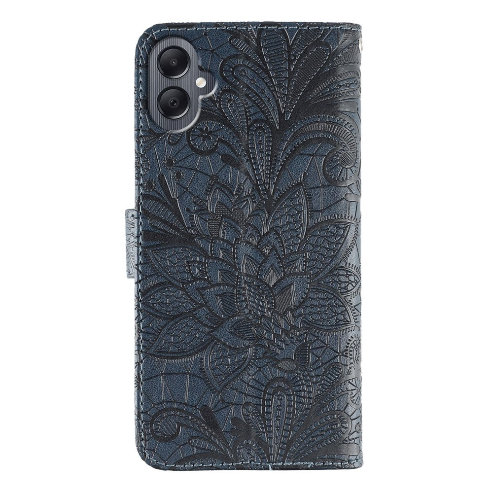 Samsung Galaxy A05 4G-skal med spetsblommor i PU-läder, plånboksfodral