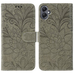 Samsung Galaxy A08 5G / A08 4G / A07 4G / A07s 4G / A06 4G / A06 5G-cover med blondeblomster, flip-pungetui i PU-læder
