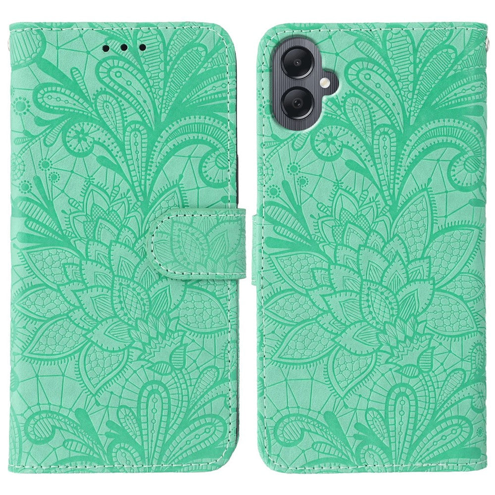 Samsung Galaxy A08 5G / A08 4G / A07 4G / A07s 4G / A06 4G / A06 5G-cover med blondeblomster, flip-pungetui i PU-læder